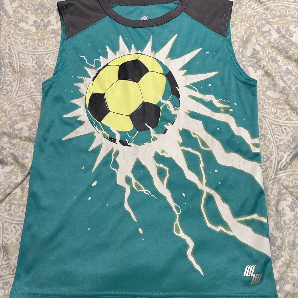 Kids Soccer Graphic Tank Top - Teal & Black
